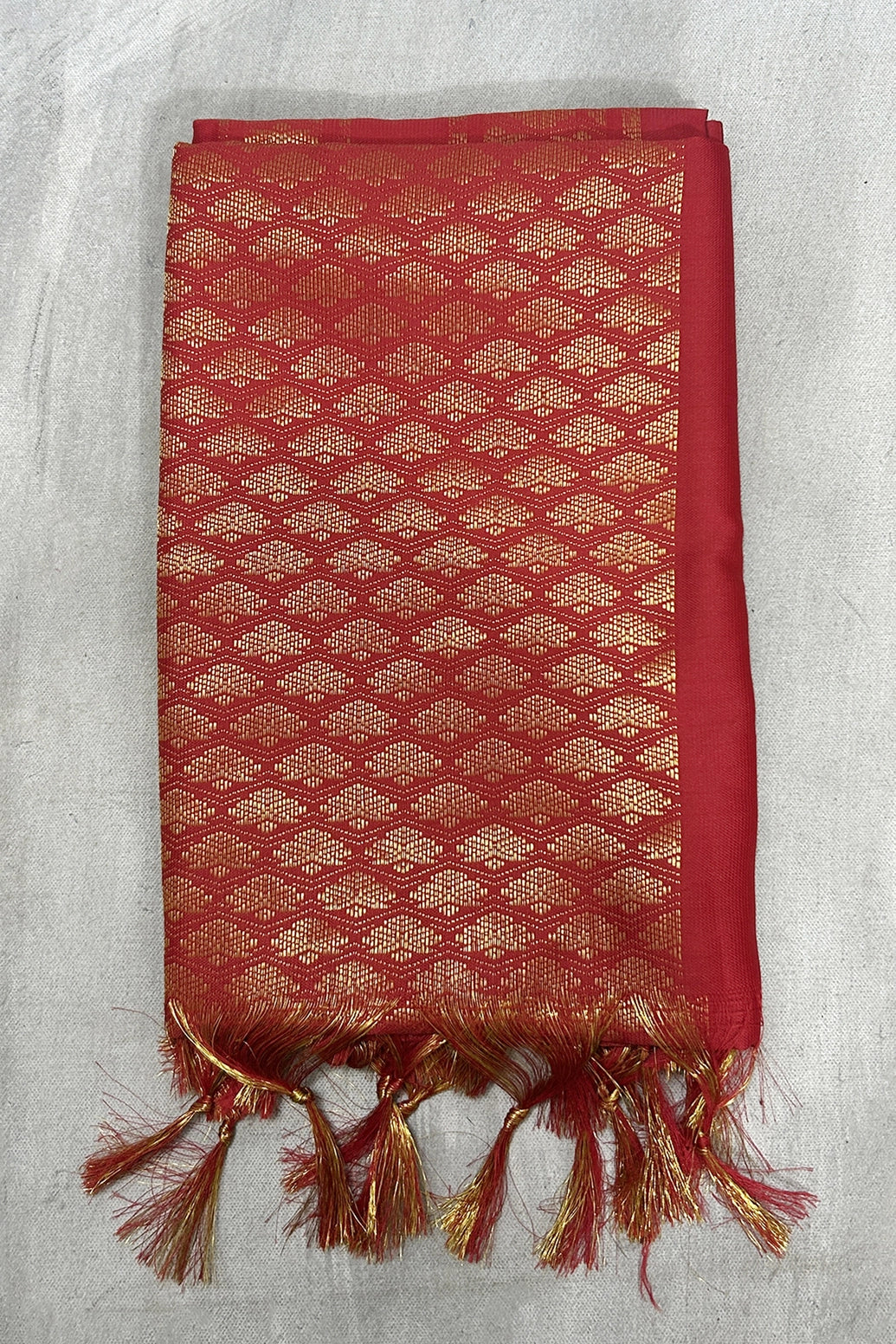 Maroon Ponnadai Poly Silk Jacquard Shawl with Zari Look Tassels for Temple, Pooja and Functions (Traditional Gift Shawl)
