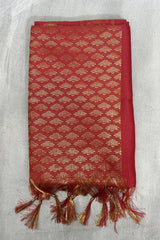 Maroon Ponnadai Poly Silk Jacquard Shawl with Zari Look Tassels for Temple, Pooja and Functions (Traditional Gift Shawl)