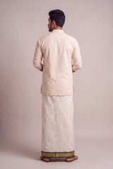 Men’s Off-White Cotton Dhoti with 1-inch Coloured Thread Border (2 Metre Single) - Traditional Wear