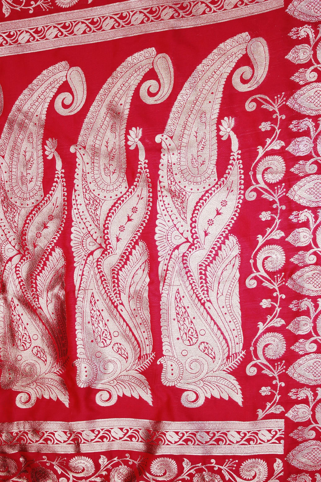 Pink Banarasi Soft Silk Saree with Zari Floral & Mango Motifs Border and Tassels