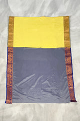 Yellow Semi Soft Silk Saree with Contrast Border, Gold Zari Buttas and Traditional Floral Zari Border