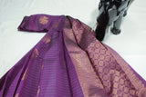 Violet Silk Cotton Saree with Zari Border and Self Texture, Blouse Included