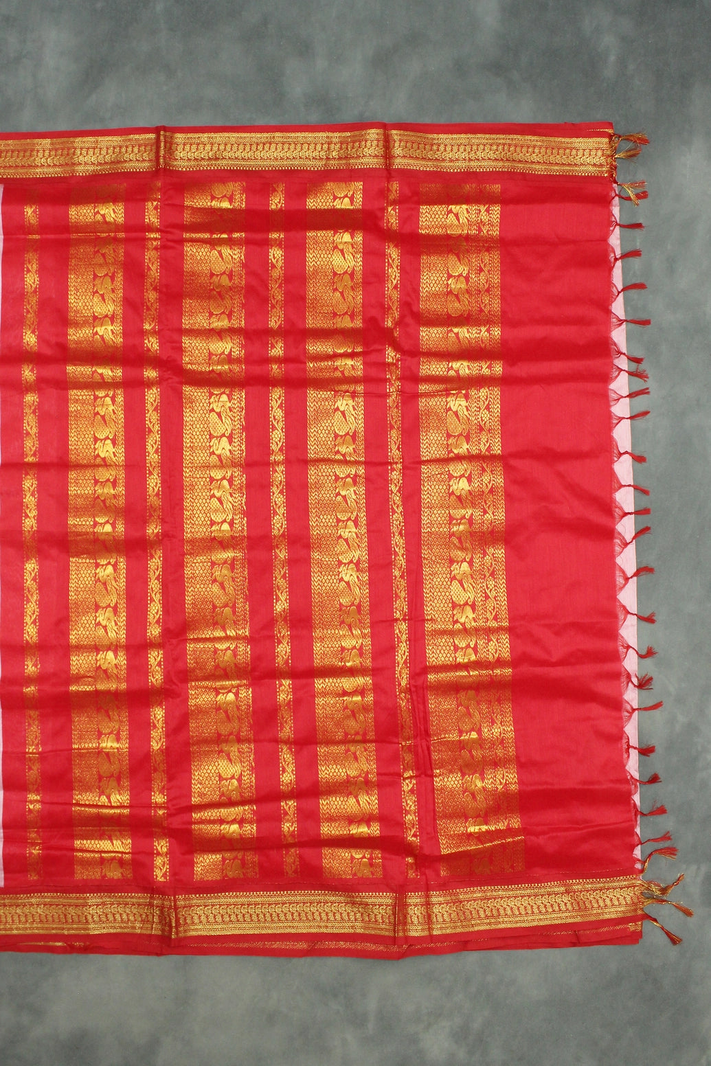 Pink Silk Cotton Saree with Thick Golden Zari Border, Full-Body Buttas and Grand Pallu Saree JCS Fashions