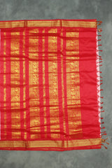 Pink Silk Cotton Saree with Thick Golden Zari Border, Full-Body Buttas and Grand Pallu Saree JCS Fashions