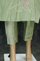 Light Green Roman Silk Kurti Pant Set with Embroidered Handwork Chinon Dupatta for Women
