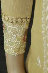 Pastel Yellow 3-Piece Salwar Kurti Set with Chiffon Dupatta, Stone Work Kurti and Elastic Pant