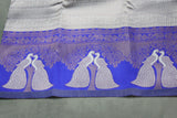 Kubera Pattu Saree with Peacock Border and Blouse, Light Grey Semi Silk