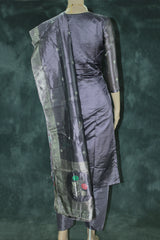 Purple Jacquard Handwork 3-Piece Kurti Set with Bead Work, Elastic Pants and Jacquard Dupatta