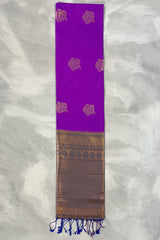 Purple Korvai Soft Silk Saree with Delicate Gold Zari Buttas and Floral Border Blouse