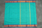 Teal Green Poly Cotton Saree with Gold-Tone Zari Border, Butta Motifs and Line Pallu - Traditional Indian Saree Saree JCS Fashions