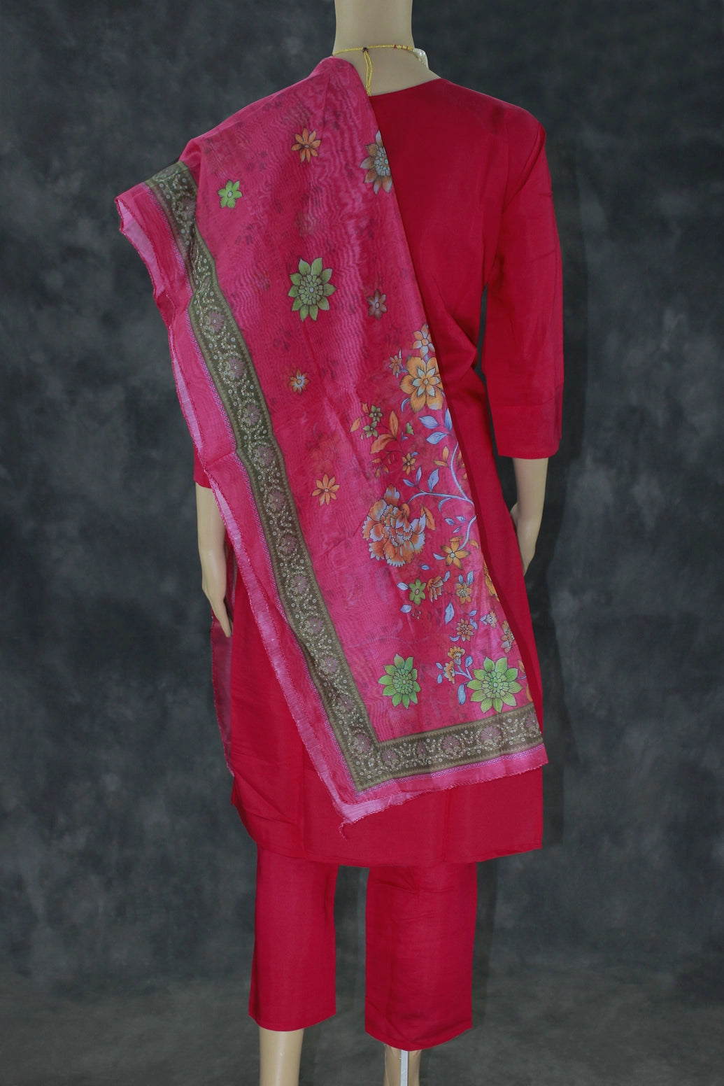 Pink Roman Silk Embroidered Kurti Set - 3-Piece with Bead Handwork & Digital Floral Dupatta Kurti JCS Fashions