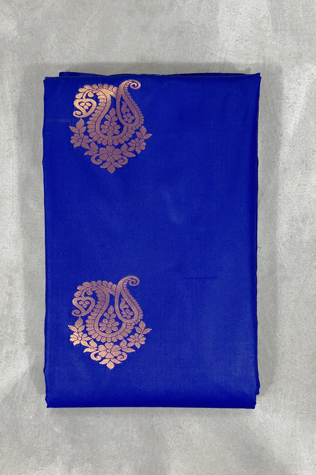 Royal Blue Korvai Soft Silk Saree with Gold Zari Buttas and Floral Border with Blouse