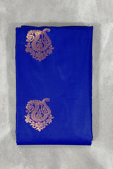 Royal Blue Korvai Soft Silk Saree with Gold Zari Buttas and Floral Border with Blouse