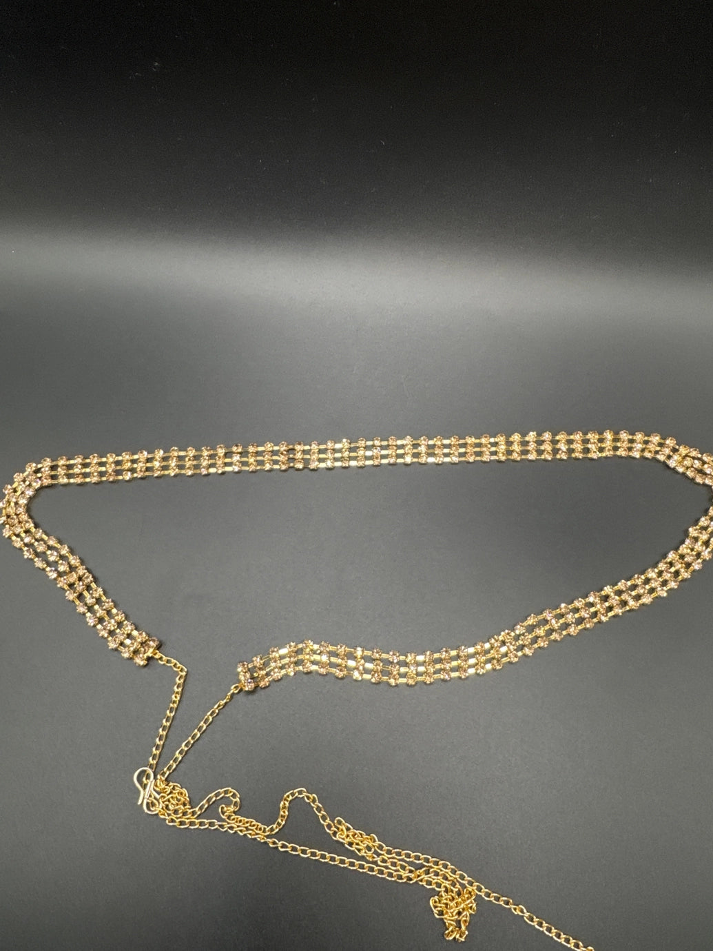Gold-Tone Three-Layer Hip Chain with Sparkling Link Detailing – Adjustable Fashion Waist Belt Jewelry JCS Fashions