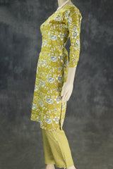 Olive Green Cotton Kurta Set with Pant - Traditional Ethnic Wear
