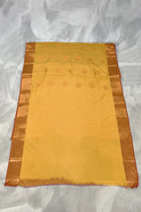 Mustard Border Soft Silk Saree with Delicate Gold Zari Buttas and Traditional Floral Border
