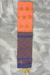 Peach Korvai Soft Silk Saree with Gold Zari Buttas and Traditional Floral Border with Blouse