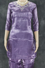 Purple Rayon Silk Embroidered Kurti Set - 2-Piece Top with Elastic Pant