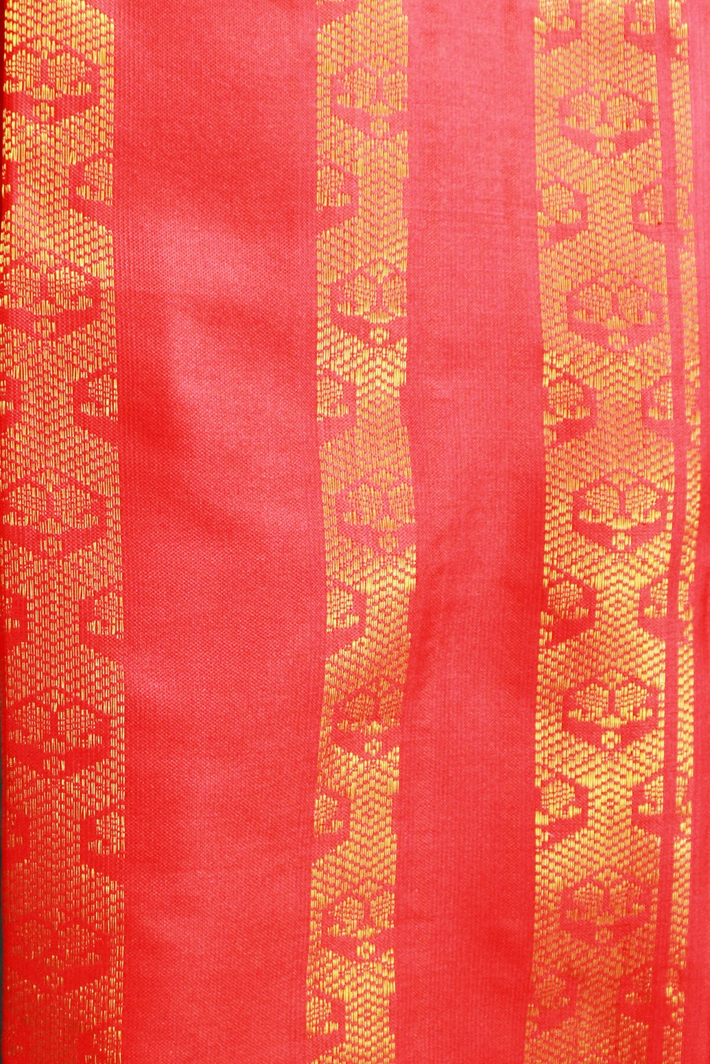 Red Ponnadai Poly Silk Jacquard Temple Shawl with Zari Pattern & Tassels | 2m Traditional South Indian Dupatta