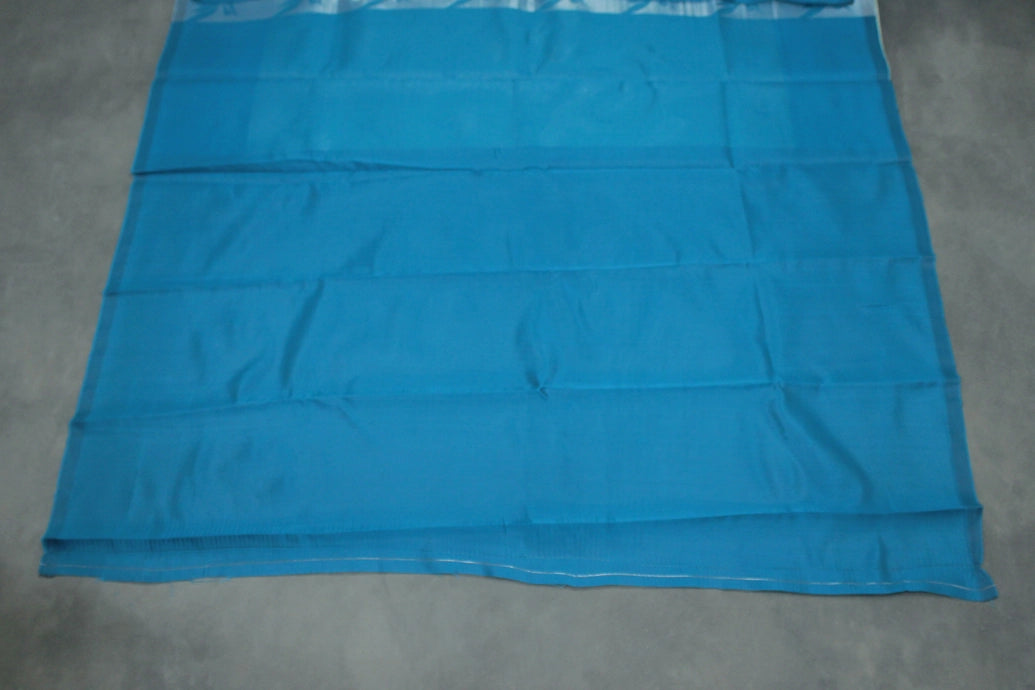 Pastel Blue Kubera Silk Saree with Kingfisher Pallu, Zari Border and Matching Blouse
