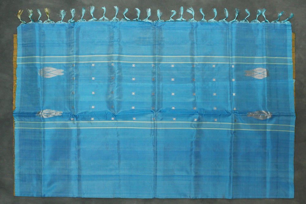 Sea Blue Vaazhai Naar (Banana Pith) Borderless Saree with Small Butta - from Aruppukottai