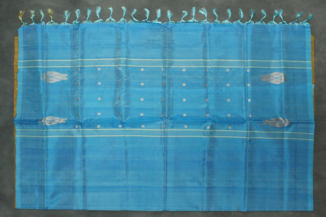 Sea Blue Vaazhai Naar (Banana Pith) Borderless Saree with Small Butta - from Aruppukottai