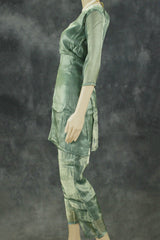 Green Rayon Silk Embroidered 2-Piece Kurti Set with V-Neck and Elastic Pant - Traditional Festive Wear
