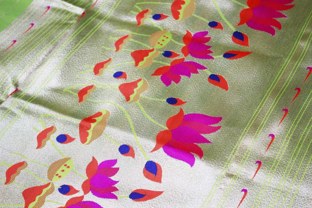 Green Paithani Tissue Fabric Saree with Zari Weaving and Blouse