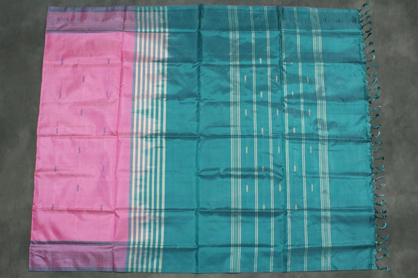Banana Pith (Vaazhai Naar) Borderless Saree in Teal and Light Pink with Small Butta