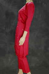 Beautiful Dark Pink Roman Silk 3 Piece Set with Embroidery