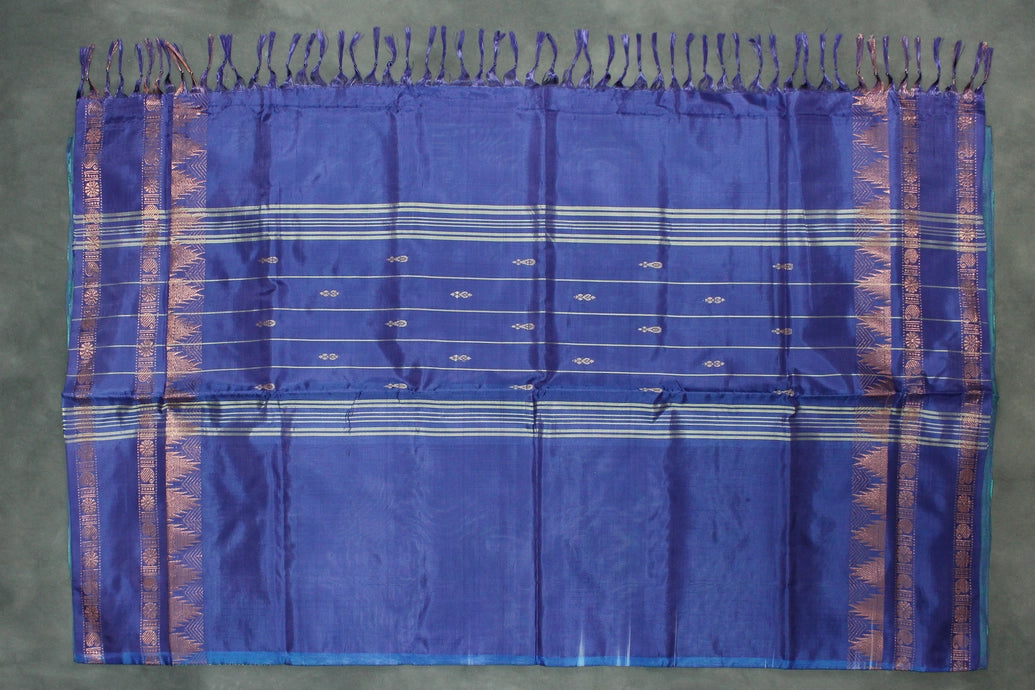 Vaazhai Naar (Banana Pith) Saree with Zari Border and Buttas - Light Green with Purple Pallu