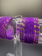 Kids Purple Metal Bangles Set (24 Pcs) with Gold Tone Stripes for Daily Wear and Festive Outfits