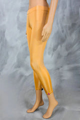 Gold Shimmer Ankle Length Leggings for Women, Stretch Fit 80% Polyester 20% Spandex