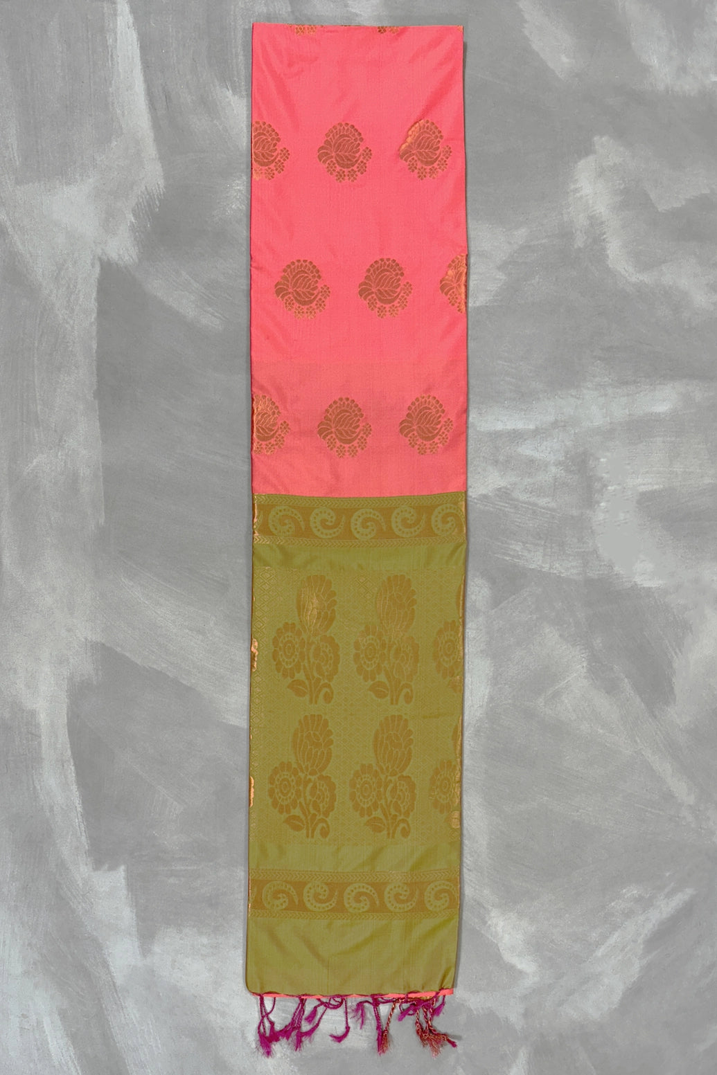 Coral Soft Silk Saree with Delicate Gold Zari Buttas and Floral Border, Saree for Women
