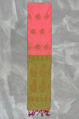 Coral Soft Silk Saree with Delicate Gold Zari Buttas and Floral Border, Saree for Women