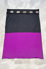 Black Soft Silk Saree with Contrast Purple Border and Gold Zari Floral Buttas