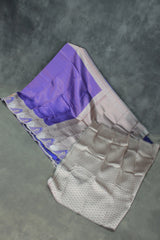 Blue & Cream Kubera Pattu Silk Saree with Peacock Border, Comes with Blouse