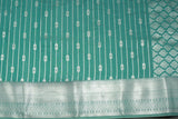 Green Bridal Vaira Oosi Semi Silk Saree with Silver Zari Border and Blouse Piece