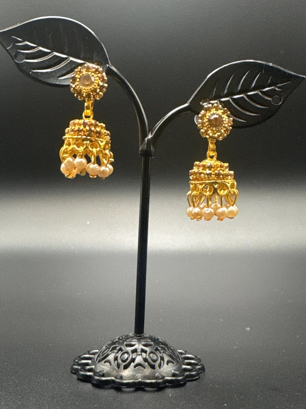 Gold-Tone Floral Pearl Jhumka Earrings for Women, 1.5 inch Traditional Indian Fashion Jewellery