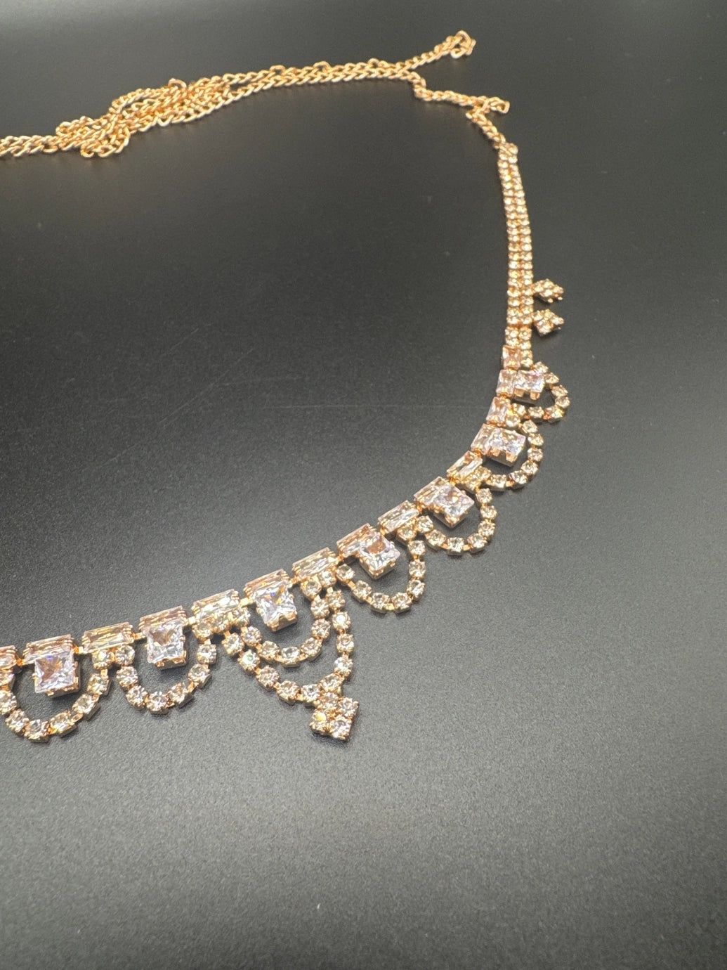 Rose Gold-Tone Scallop Crystal Hip Chain with Adjustable Extension Jewelry JCS Fashions