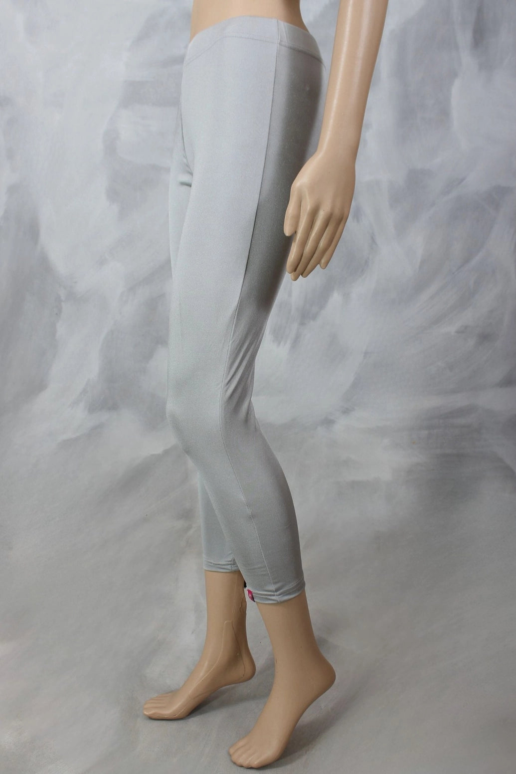 Silver Shimmer Ankle-Length Leggings for Women, Stretchy 80% Polyester 20% Spandex, Smooth Finish