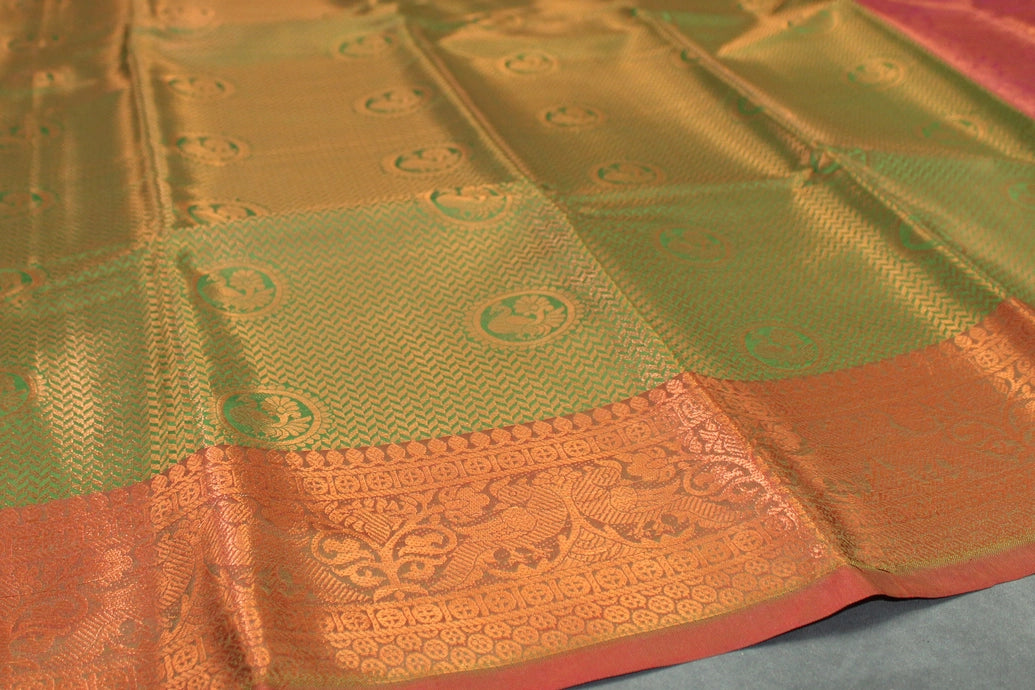 Mehendi Green Bridal Pattu Saree with Full Body Zari Work and Traditional Border