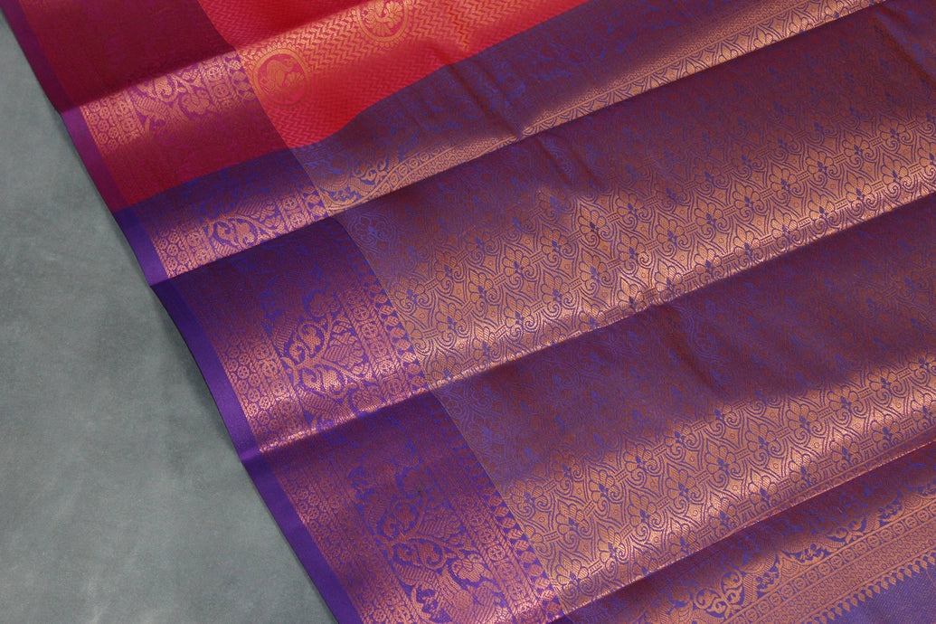 Red Pink Bridal Kumbh Bakasara Pattu Saree with Full Body Zari Work and Traditional Border
