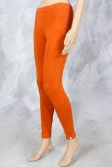 Orange 4-Way Lycra Cotton Leggings for Women, Smooth Finish Silicon Wash, Thick Skin-Tight Stretch Fit