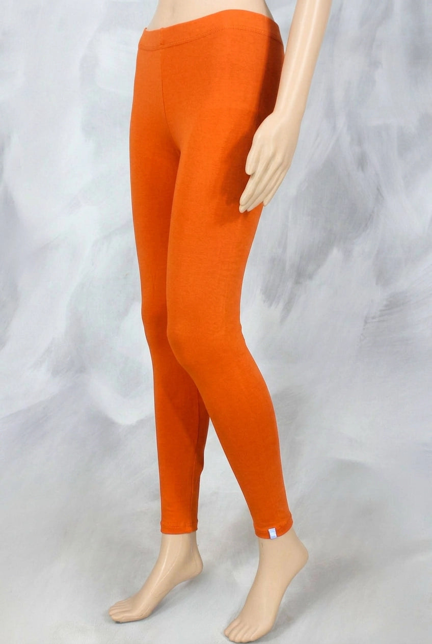 Orange 4-Way Lycra Cotton Leggings for Women, Smooth Finish Silicon Wash, Thick Skin-Tight Stretch Fit