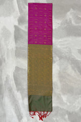 Rani Pink Korvai Soft Silk Border Saree with Gold Zari Buttas and Traditional Floral Border