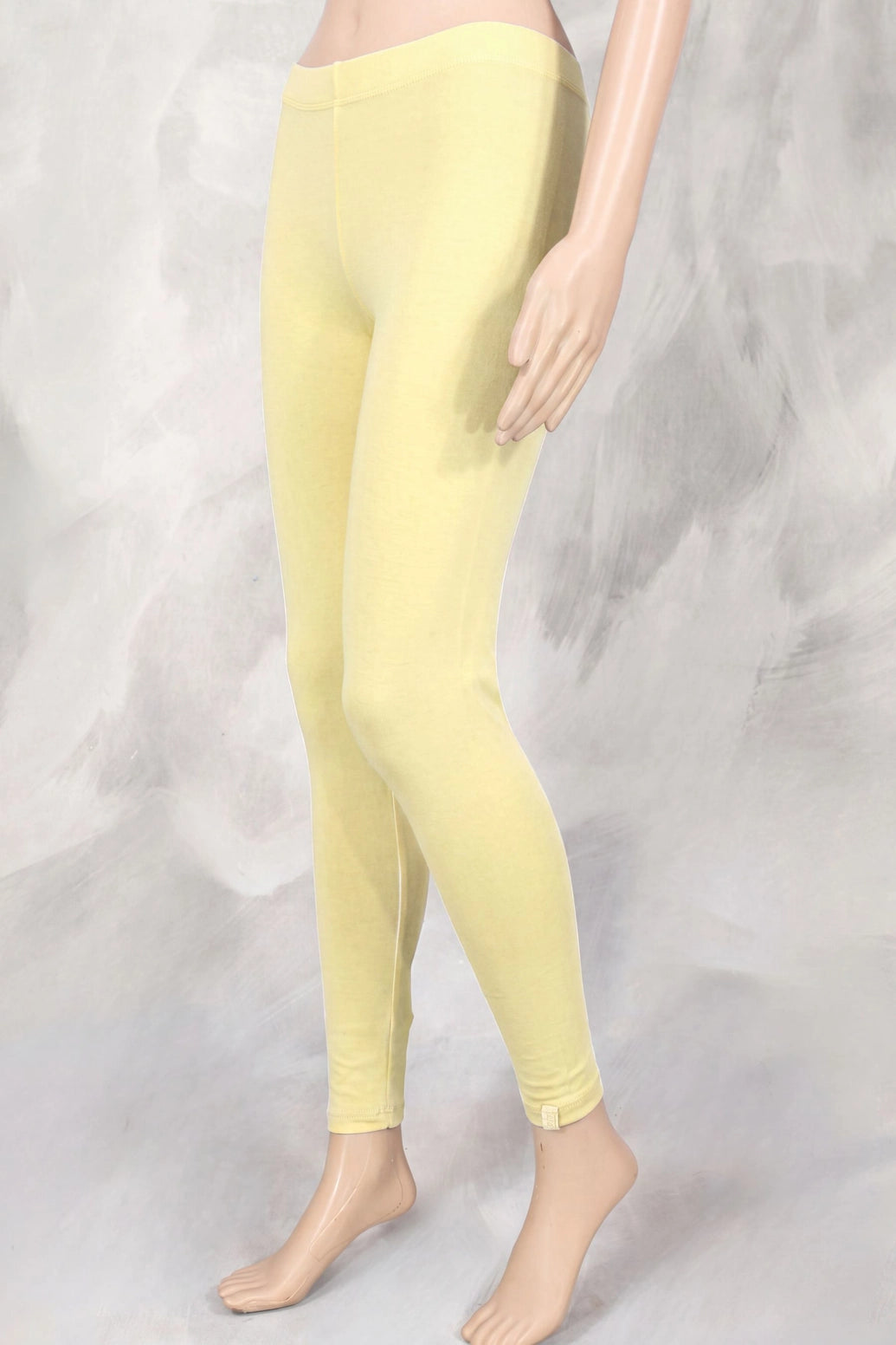 Pastel Yellow Cotton Lycra 4-Way Stretch Leggings for Women, Smooth Finish, Thick Skin Tight Fit