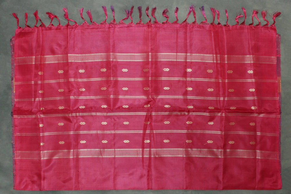 Pinkish Red Vaazhai Naar (Banana Pith) Borderless Saree with Small Buttas