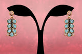 Gold-Tone Antique Leaf Drop Earrings with Sea Blue Teardrop Stones Jewelry JCS Fashions