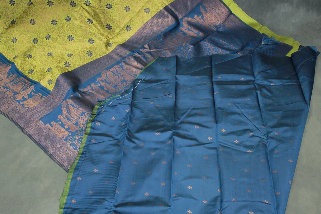 Green Kubera Pattu Saree with Pallakku Border and Matching Blouse